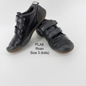 PLAE Roan Kids Black Leather Suede Hook Loop Sneakers Shoes 101010-013 Size 3